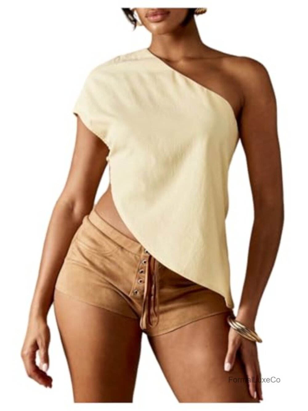 OYOANGLE One Shoulder Asymmetrical Crop Top Clubwear Cocktail Blouse